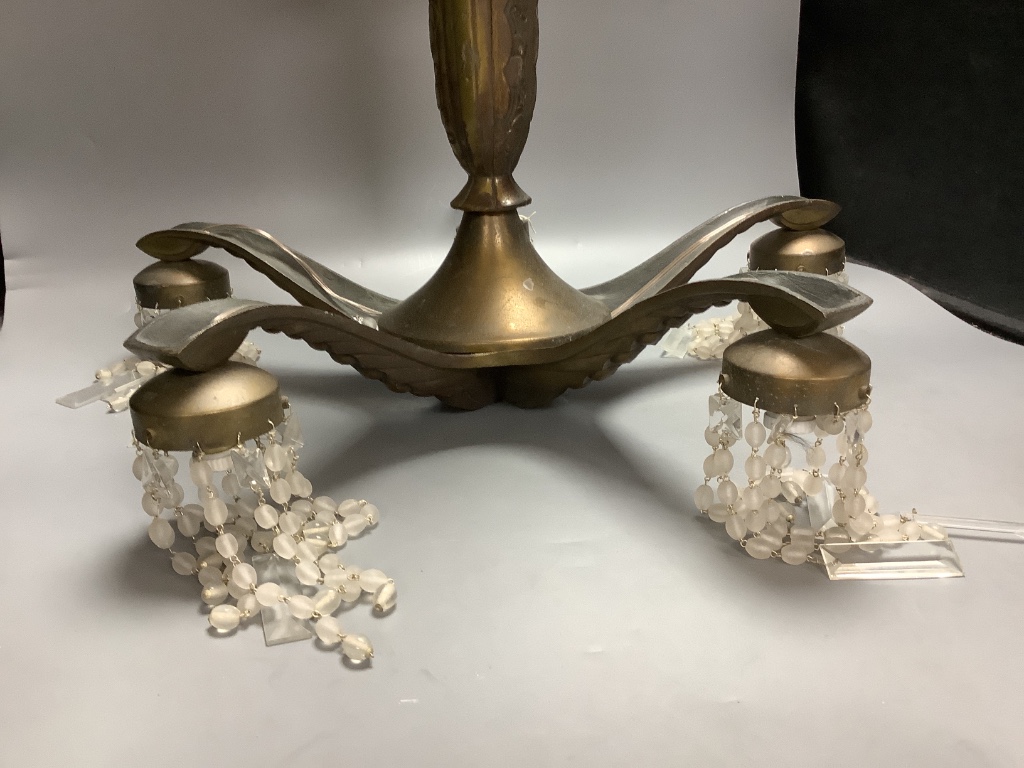 An Art Deco brass five branch electrolier, diameter approx. 48cm.
